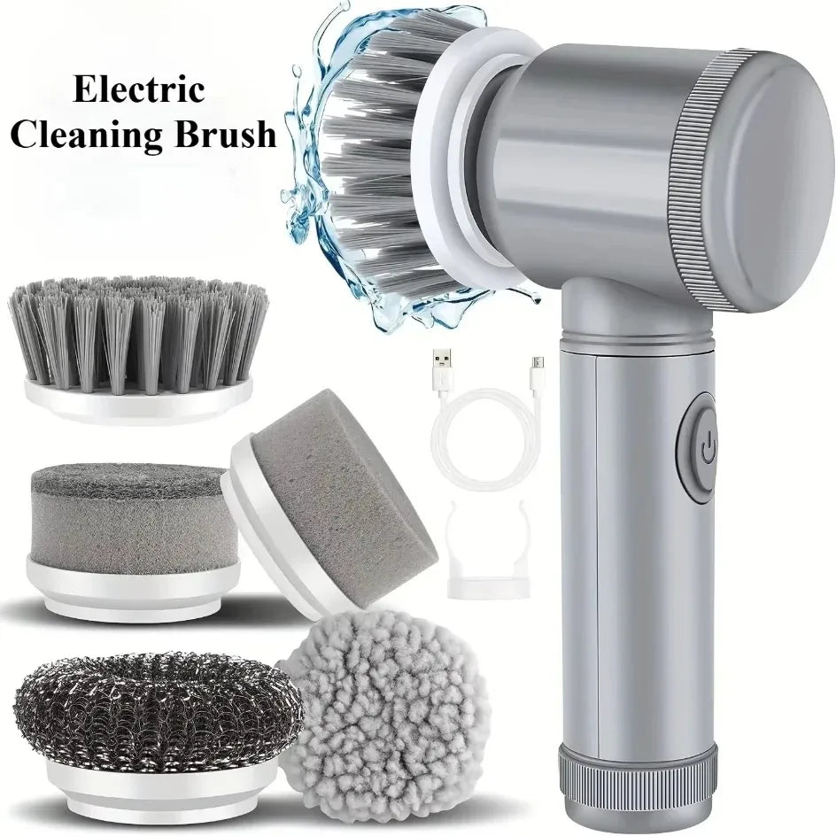 Electric Spin Scrubber 5-in-1 Cleaning Brush with 5 Replaceable Brush Heads for Bathroom Tile Bathtub Sink