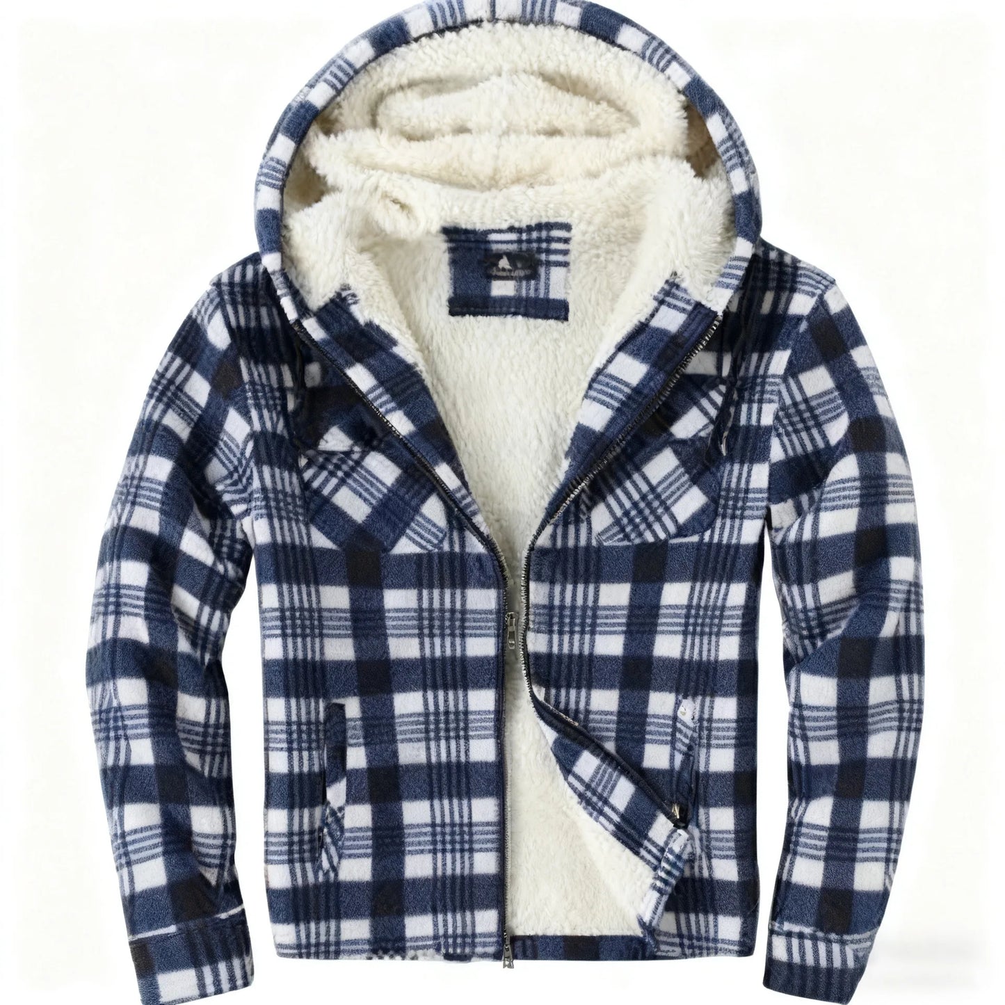 Sherpa Lined Flannel Jacket Mens Heavyweight Hooded Fleece Jacket Thicken Warm Button Down Plaid Jacket Outwear Coats