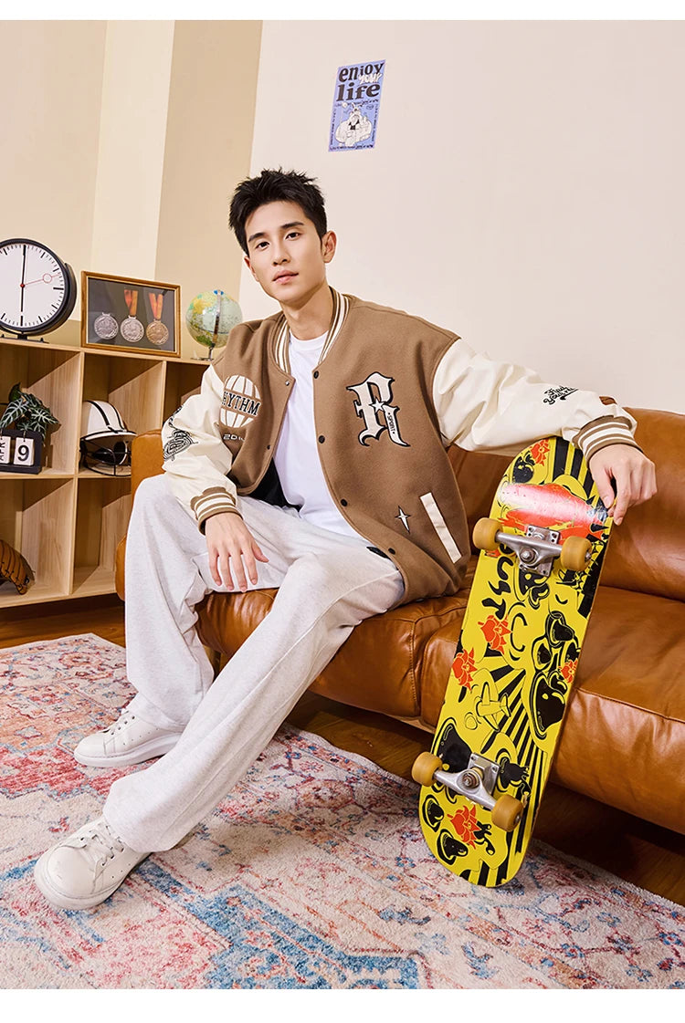 RIGORER Men's Baseball Jacket Reaves Inspired Same Style - Double-Layer Basketball Training Top for Fall Winter Trendy Coat