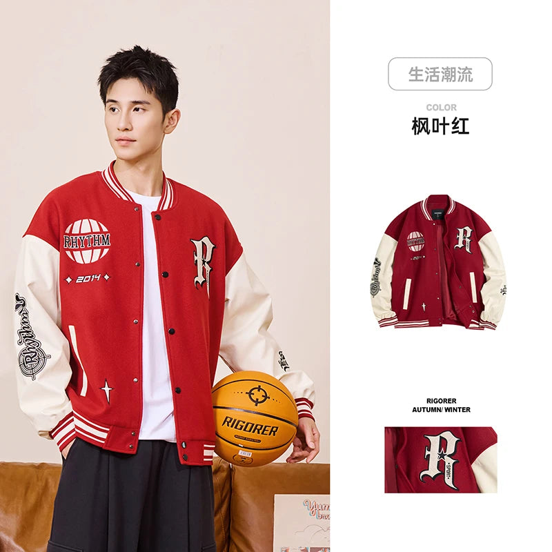 RIGORER Men's Baseball Jacket Reaves Inspired Same Style - Double-Layer Basketball Training Top for Fall Winter Trendy Coat