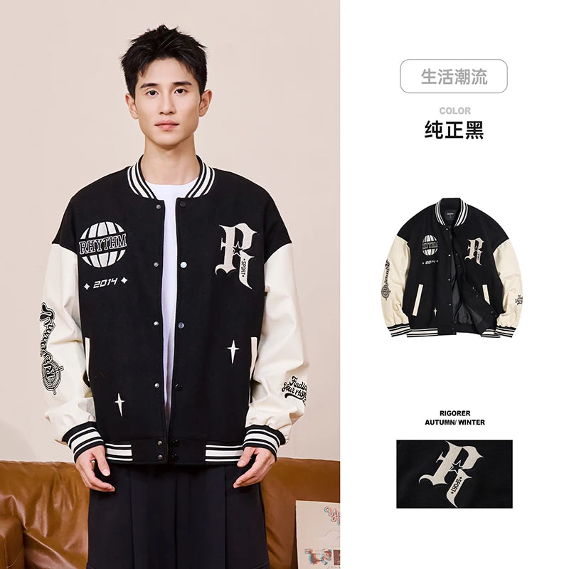RIGORER Men's Baseball Jacket Reaves Inspired Same Style - Double-Layer Basketball Training Top for Fall Winter Trendy Coat