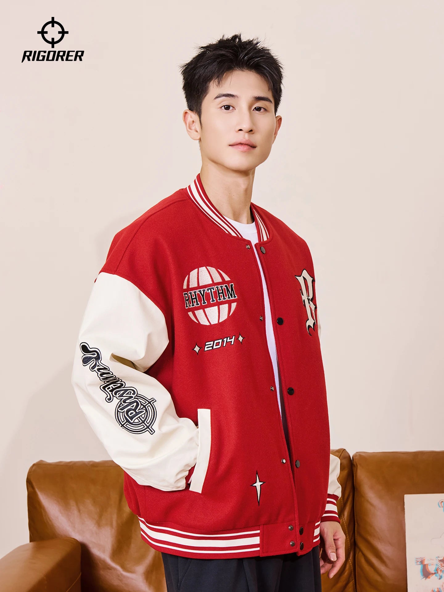 RIGORER Men's Baseball Jacket Reaves Inspired Same Style - Double-Layer Basketball Training Top for Fall Winter Trendy Coat