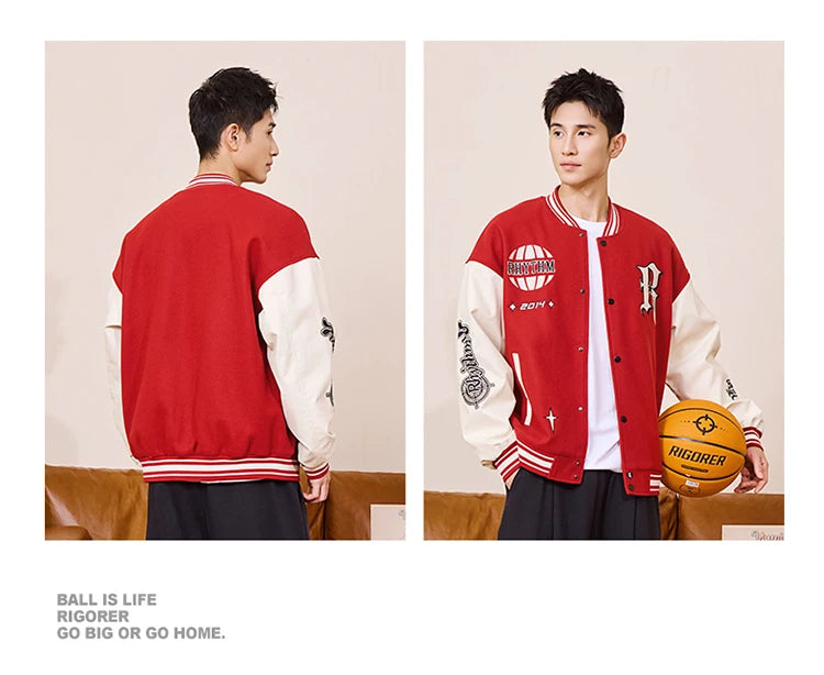 RIGORER Men's Baseball Jacket Reaves Inspired Same Style - Double-Layer Basketball Training Top for Fall Winter Trendy Coat