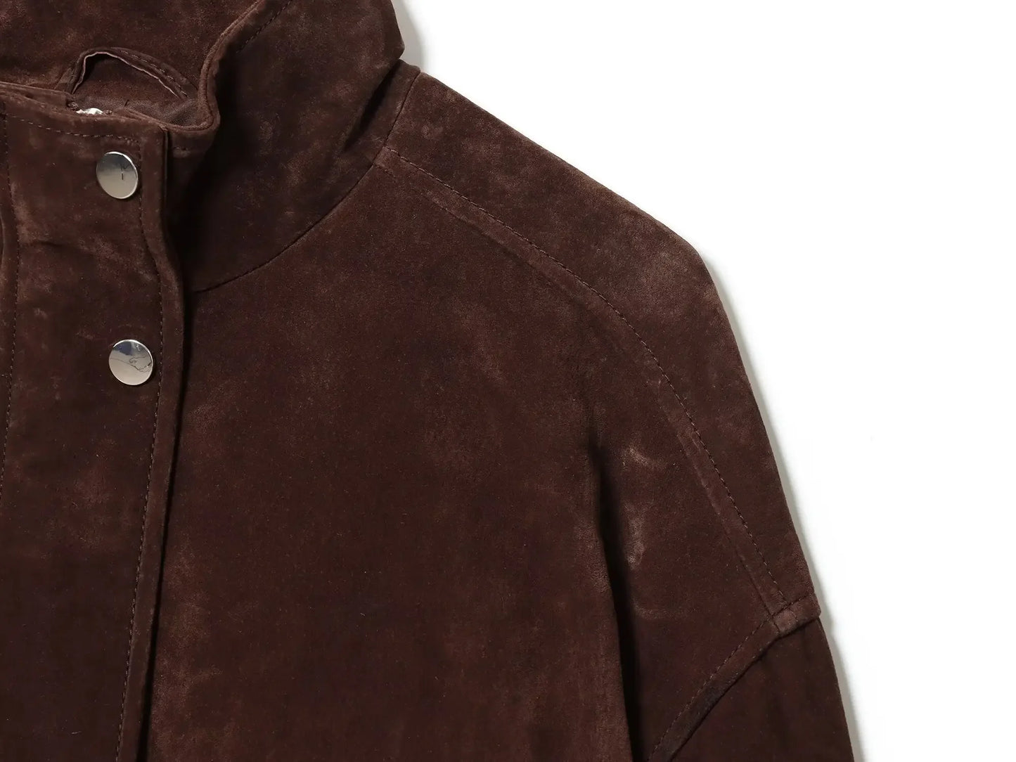 Women Suede Leather Jacket with Pockets Autumn Winter High Collar Long Sleeve Button Jacket Lady Coats Causal Female Chic Tops