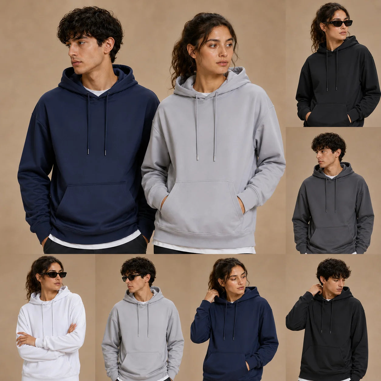 Men Women Solid Color Hoodie Autumn Winter Loose Fit Pullover Sweatshirt Casual Streetwear Long Sleeve Kangaroo Pocket Daily Top