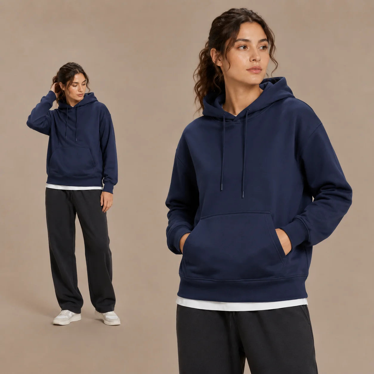 Men Women Solid Color Hoodie Autumn Winter Loose Fit Pullover Sweatshirt Casual Streetwear Long Sleeve Kangaroo Pocket Daily Top