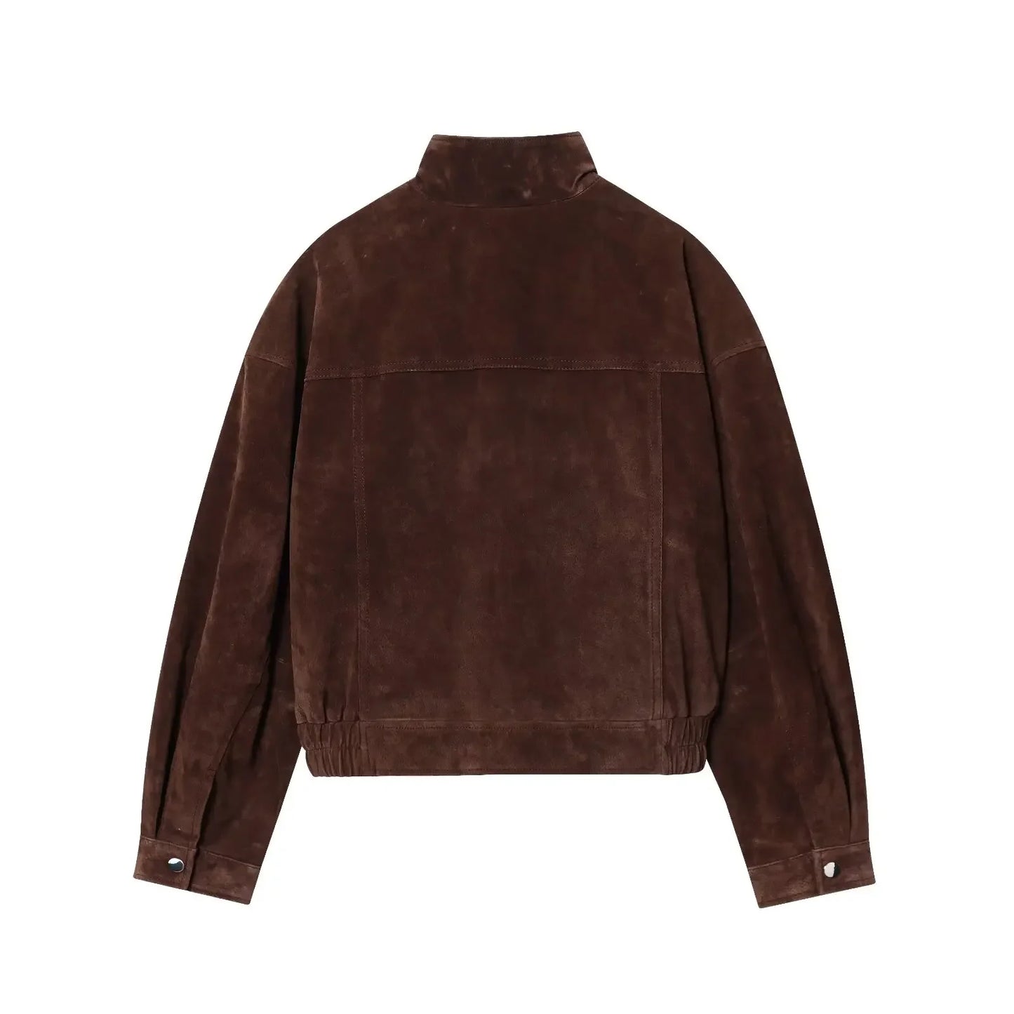 Women Suede Leather Jacket with Pockets Autumn Winter High Collar Long Sleeve Button Jacket Lady Coats Causal Female Chic Tops