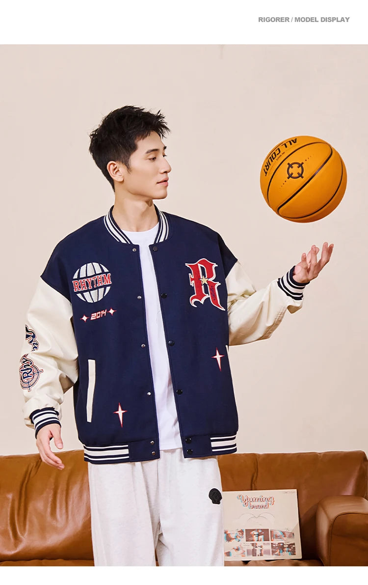RIGORER Men's Baseball Jacket Reaves Inspired Same Style - Double-Layer Basketball Training Top for Fall Winter Trendy Coat