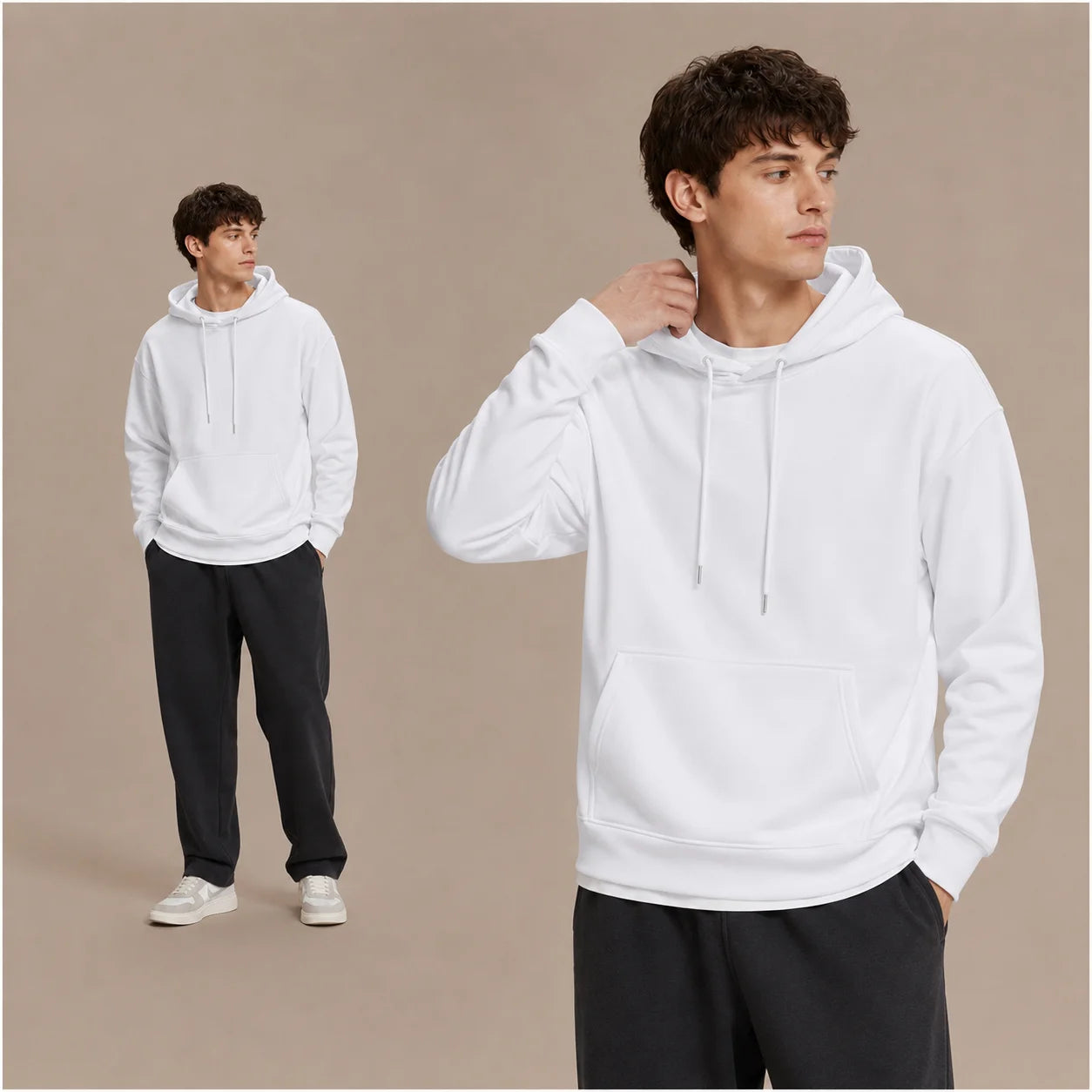 Men Women Solid Color Hoodie Autumn Winter Loose Fit Pullover Sweatshirt Casual Streetwear Long Sleeve Kangaroo Pocket Daily Top