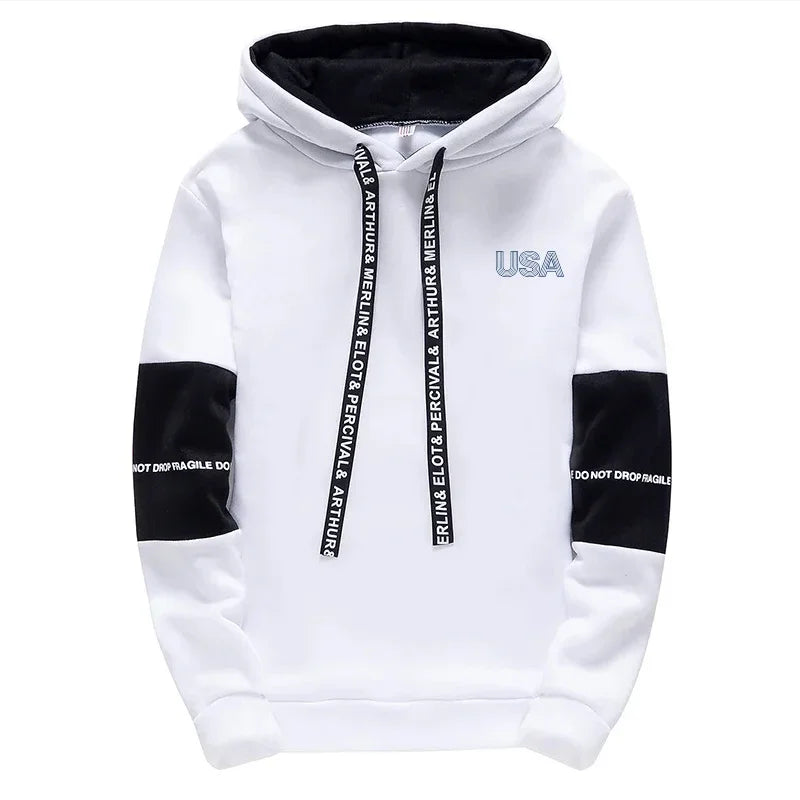 Hot Sales Men's Tracksuit Printed Casual Hooded Sweatshirts Outdoors Sports Jogging Man Clothing Black White Single Hoodie Pants