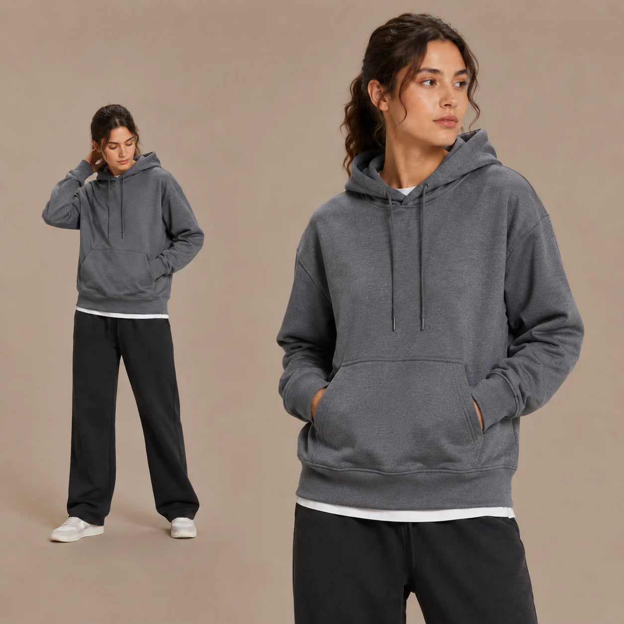 Men Women Solid Color Hoodie Autumn Winter Loose Fit Pullover Sweatshirt Casual Streetwear Long Sleeve Kangaroo Pocket Daily Top