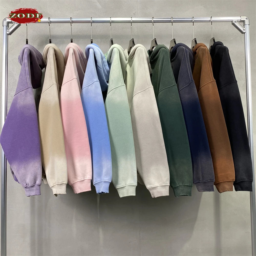 ZODF Vintage Autumn Winter Monkey Washed Fleece Hoodies For Men Unisex Loose Warm 360gsm Hooded Pullovers Sweatshirts HY0655