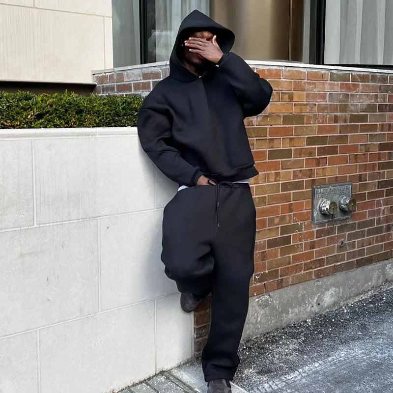 Men’s Vintage Cotton Tracksuit 2-Piece Set | Y2K Hoodie & Straight Pants