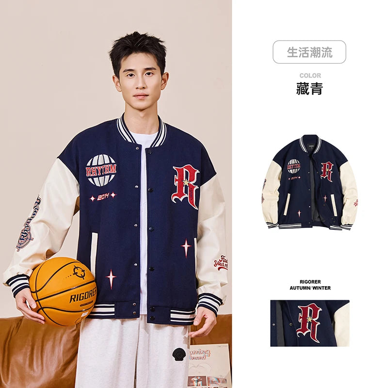 RIGORER Men's Baseball Jacket Reaves Inspired Same Style - Double-Layer Basketball Training Top for Fall Winter Trendy Coat