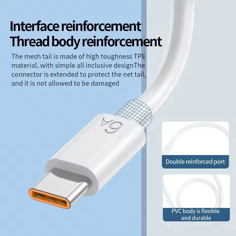 2PCS 6A 120W USB Type C Fast Charging Cable For Huawei Mate 40 50 P60 Nova 13 Honor Xiaomi Redmi OPPO realme Quick Charge Cable