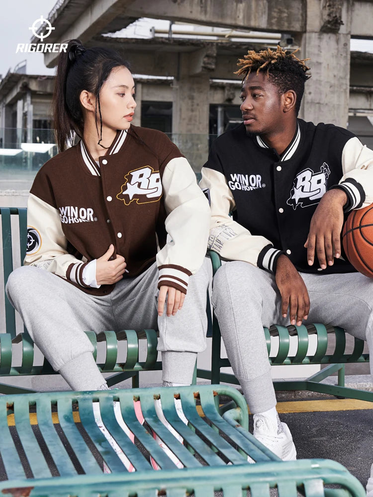 RIGORER  Baseball Uniform Coat Winter New Couple Fashion Sports  Warm Top Casual Cardigan Jacket