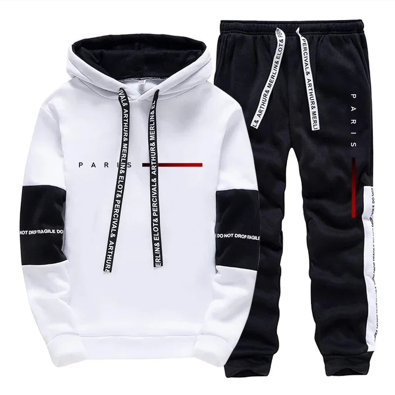 Paris Fashion Hoodie Streetwear Men's Set Hooded Sweatshirt Sweatpants Male All Season Daily Casual Sports Pullover Jogger Pants