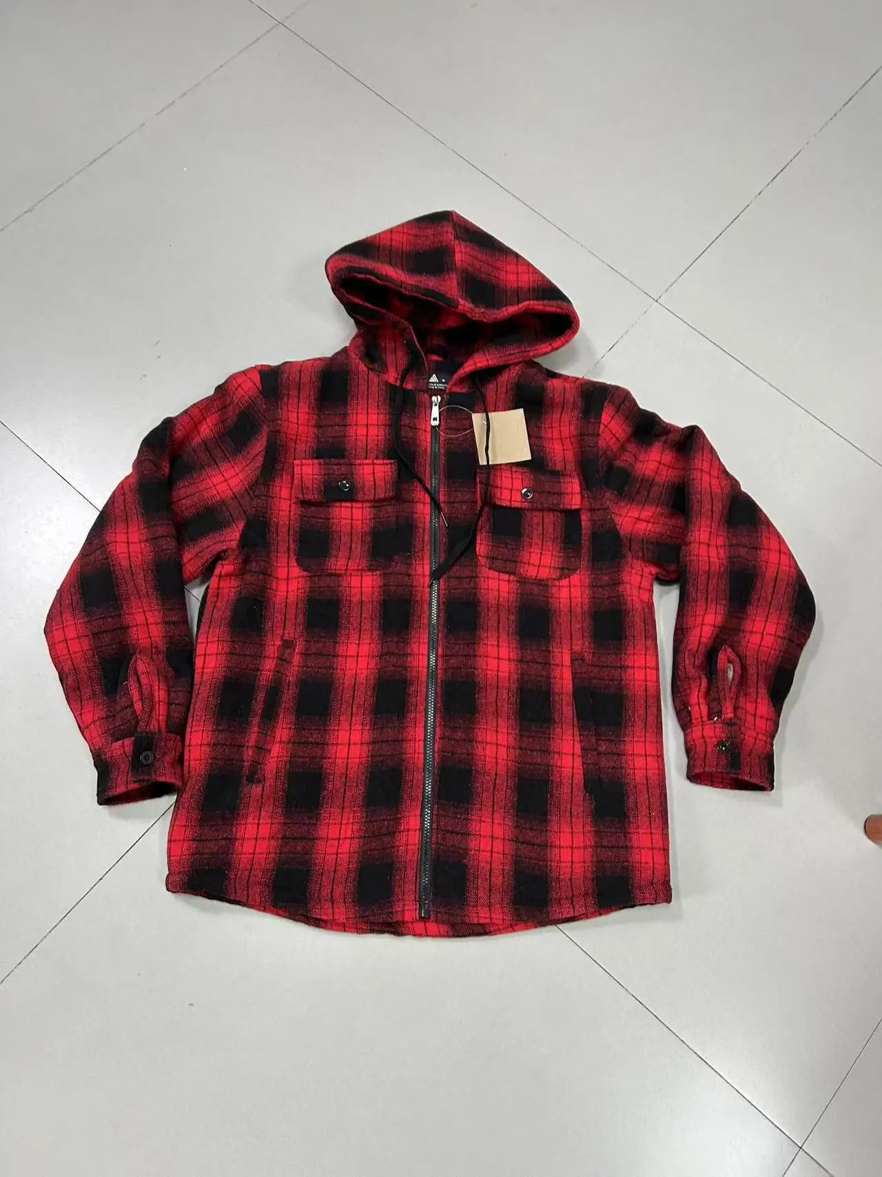 Sherpa Lined Flannel Jacket Mens Heavyweight Hooded Fleece Jacket Thicken Warm Button Down Plaid Jacket Outwear Coats