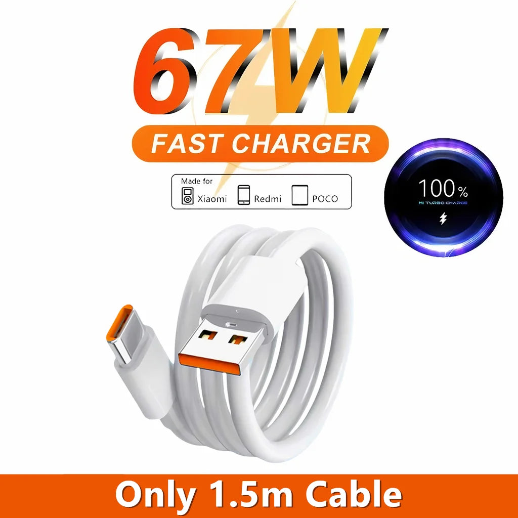 US 67W Ultra Fast Wall Charger For Xiaomi 12 13 14 15 17 Redmi Note 11 12T 13 POCO X5 X6 Pro 6A Type C Quick Charging USB Cable
