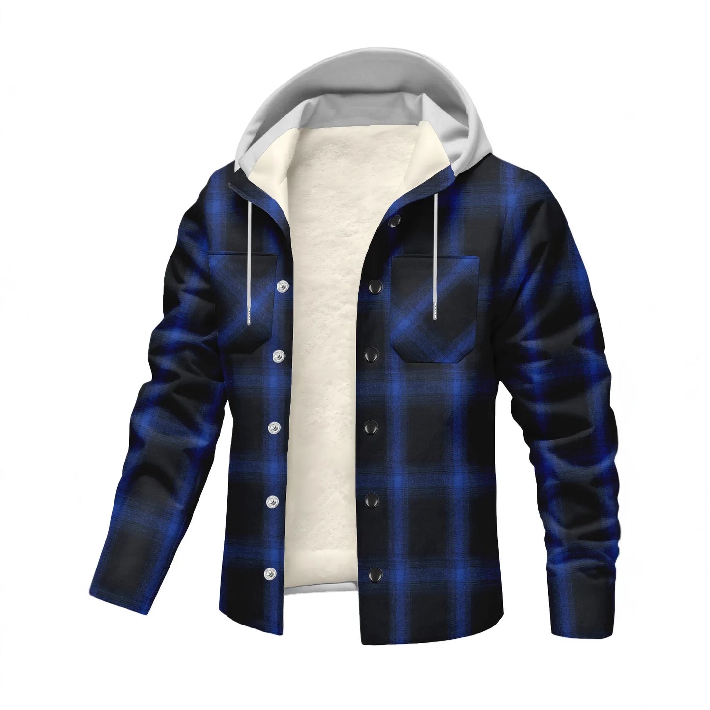 Fleece Warm Plaid Hooded Jacket Men Y2K Street Loose Cardigan Hoodie Man Autumn Winter Thicken Single Breasted Casual Shirt Coat