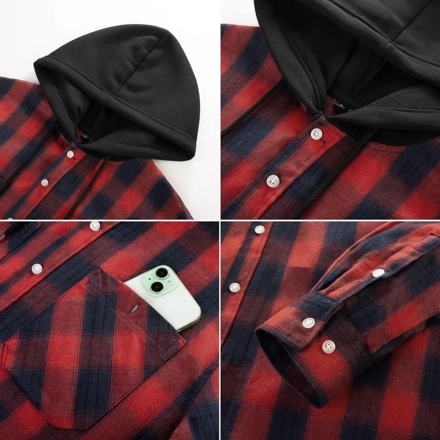 Men's Casual Plaid Flannel Long Sleeve Hooded Shirt Jacket 2026 Cross-Border Fashionable Durable Breathable Loose Fit