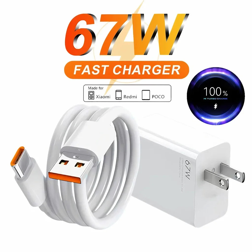 US 67W Ultra Fast Wall Charger For Xiaomi 12 13 14 15 17 Redmi Note 11 12T 13 POCO X5 X6 Pro 6A Type C Quick Charging USB Cable
