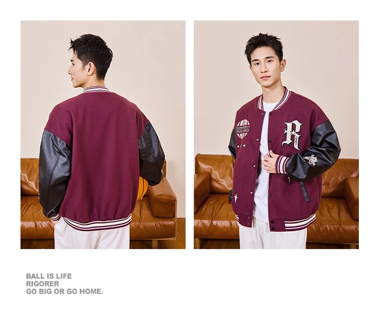 RIGORER Men's Baseball Jacket Reaves Inspired Same Style - Double-Layer Basketball Training Top for Fall Winter Trendy Coat