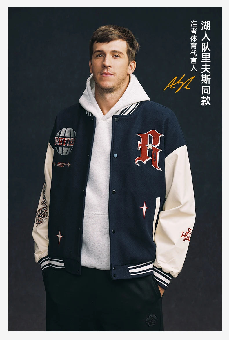 RIGORER Men's Baseball Jacket Reaves Inspired Same Style - Double-Layer Basketball Training Top for Fall Winter Trendy Coat