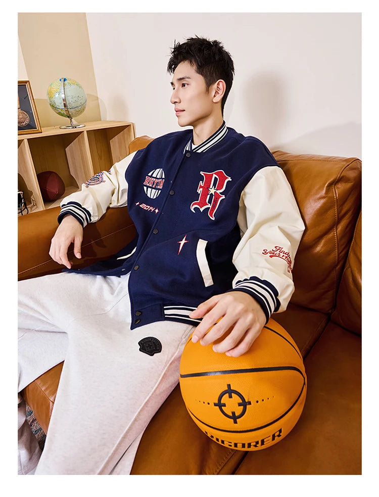 RIGORER Men's Baseball Jacket Reaves Inspired Same Style - Double-Layer Basketball Training Top for Fall Winter Trendy Coat