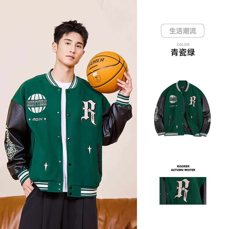 RIGORER Men's Baseball Jacket Reaves Inspired Same Style - Double-Layer Basketball Training Top for Fall Winter Trendy Coat