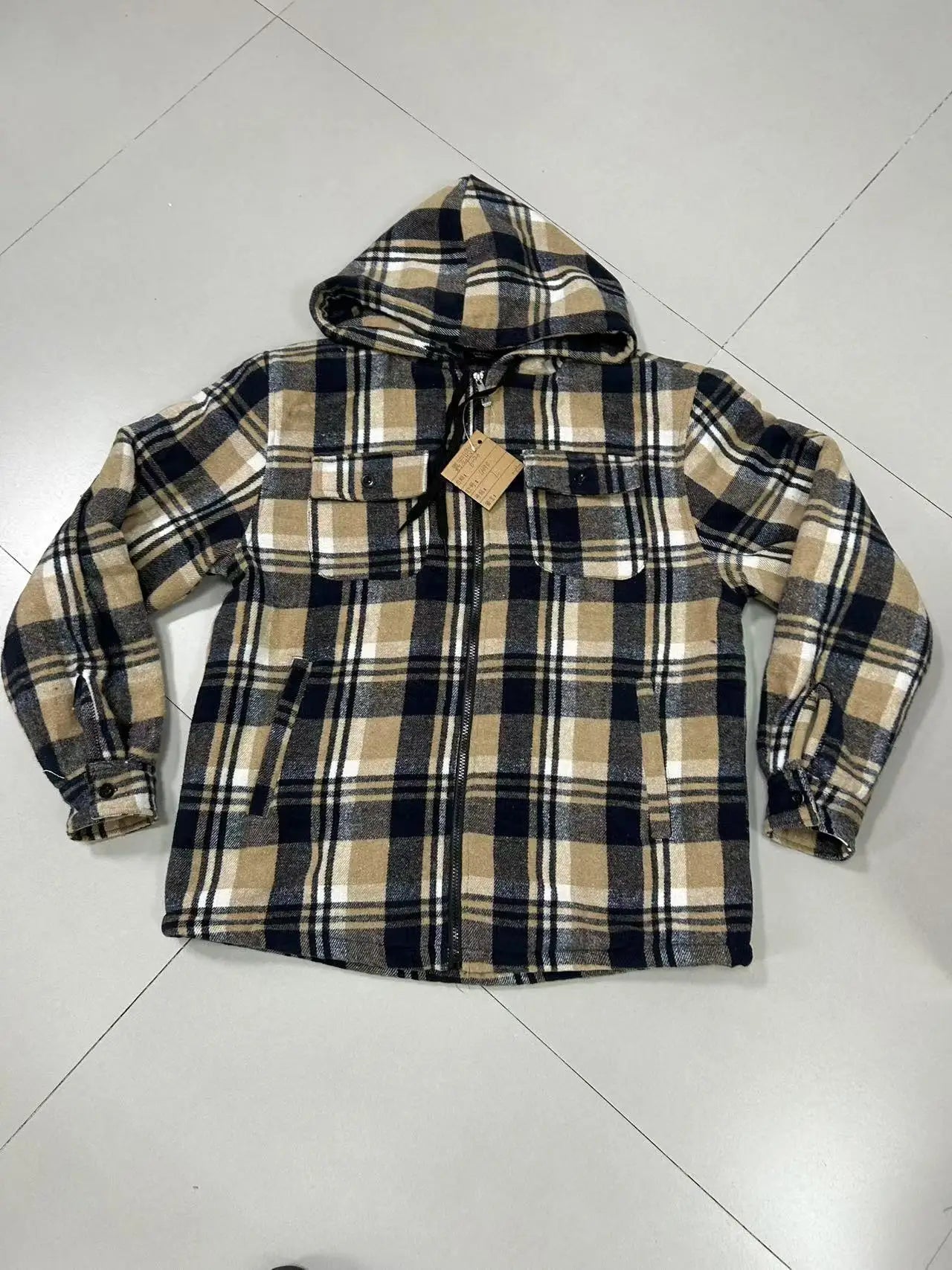 Sherpa Lined Flannel Jacket Mens Heavyweight Hooded Fleece Jacket Thicken Warm Button Down Plaid Jacket Outwear Coats