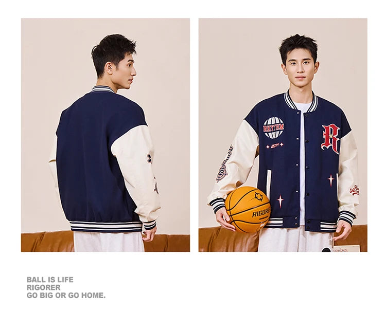 RIGORER Men's Baseball Jacket Reaves Inspired Same Style - Double-Layer Basketball Training Top for Fall Winter Trendy Coat