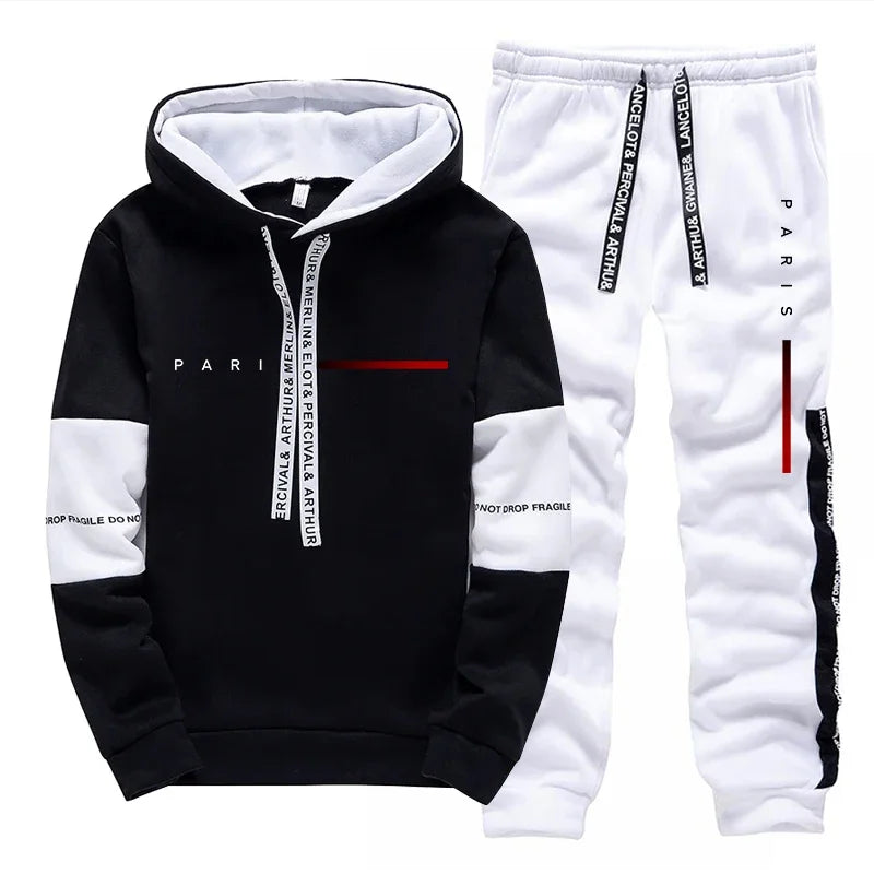 Paris Fashion Hoodie Streetwear Men's Set Hooded Sweatshirt Sweatpants Male All Season Daily Casual Sports Pullover Jogger Pants