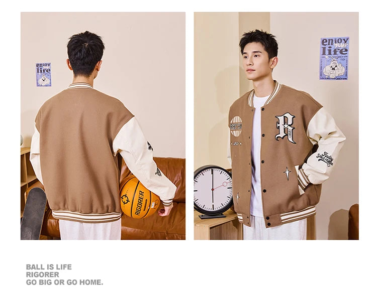 RIGORER Men's Baseball Jacket Reaves Inspired Same Style - Double-Layer Basketball Training Top for Fall Winter Trendy Coat