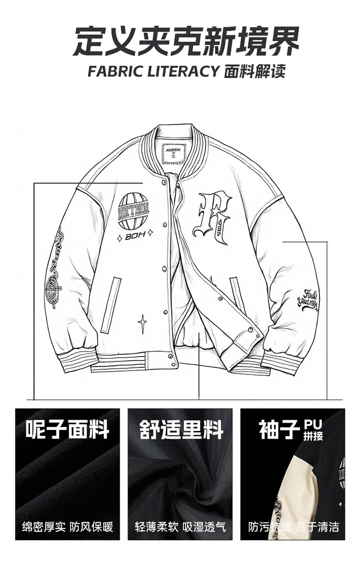 RIGORER Men's Baseball Jacket Reaves Inspired Same Style - Double-Layer Basketball Training Top for Fall Winter Trendy Coat