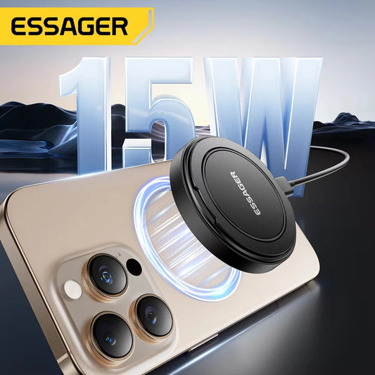 Essager Magnetic 15W Wireless Charger Fast Charging Pad Stand for iPhone 15 14 Airpods USB To Typec Phone Chargers Dock Station