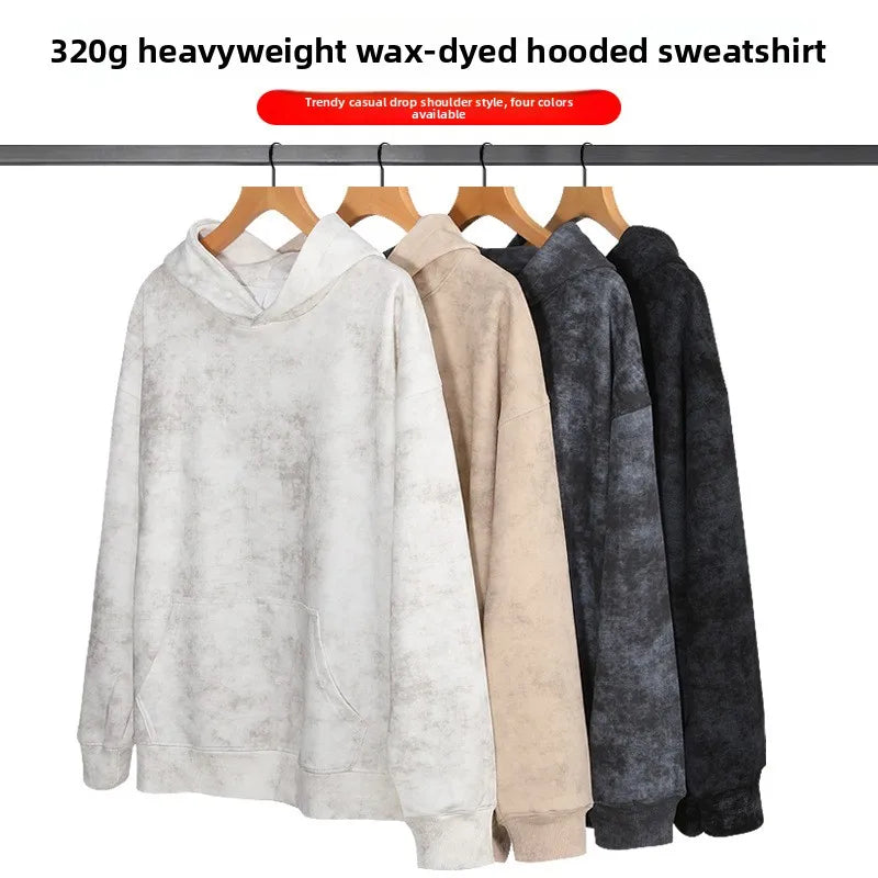 Hooded Sweatshirt Men's Loose Comfortable Versatile Trendy Hong Kong Style Wax Dye Cotton Casual Wear Spring Autumn New Arrival