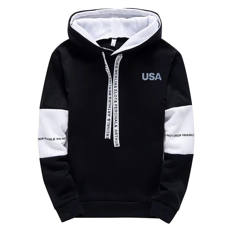 Hot Sales Men's Tracksuit Printed Casual Hooded Sweatshirts Outdoors Sports Jogging Man Clothing Black White Single Hoodie Pants