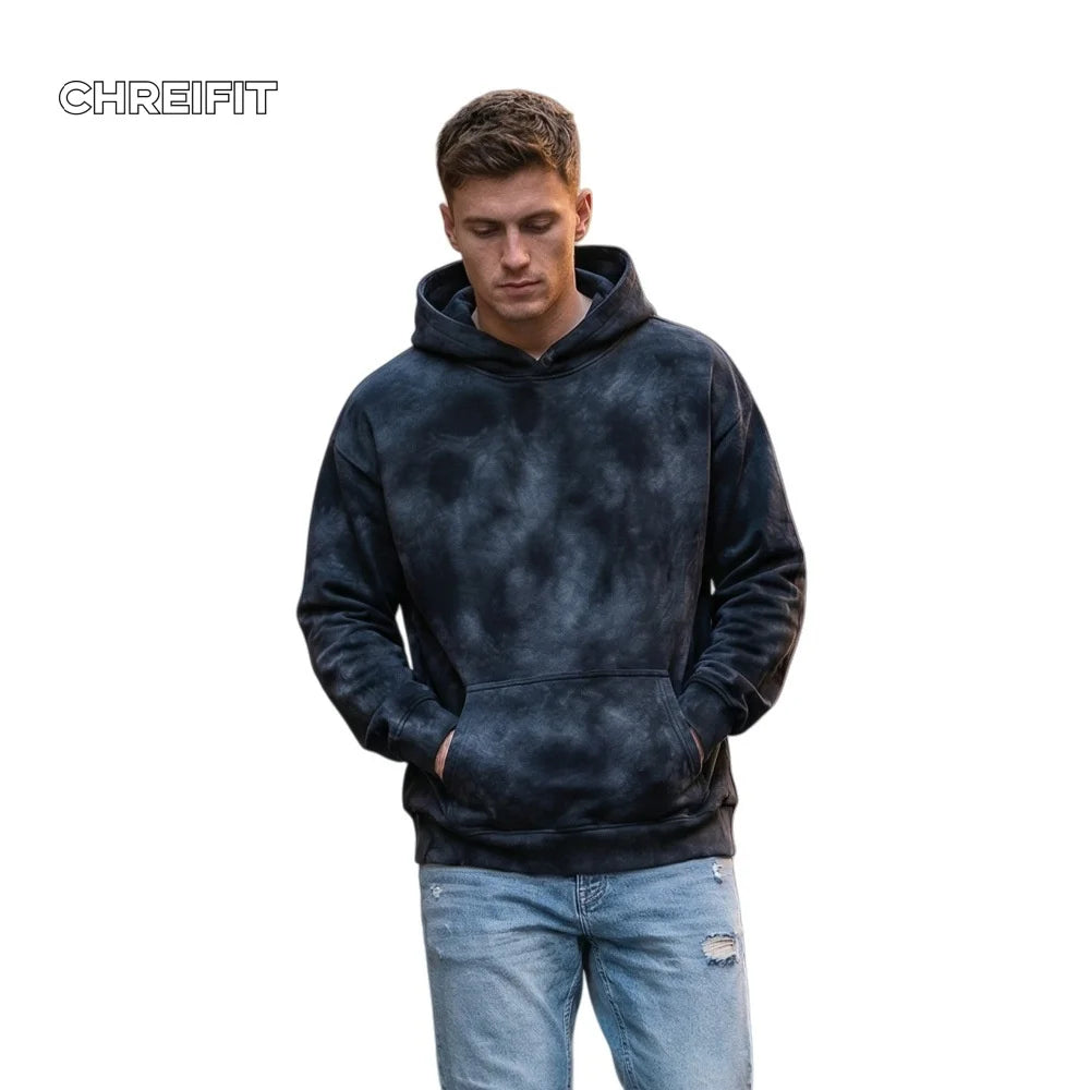 CHREIFIT Men's Tie Dye Hoodie Oversized Streetwear Sweatshirt Casual Cotton Pullover for Autumn Winter Fashion