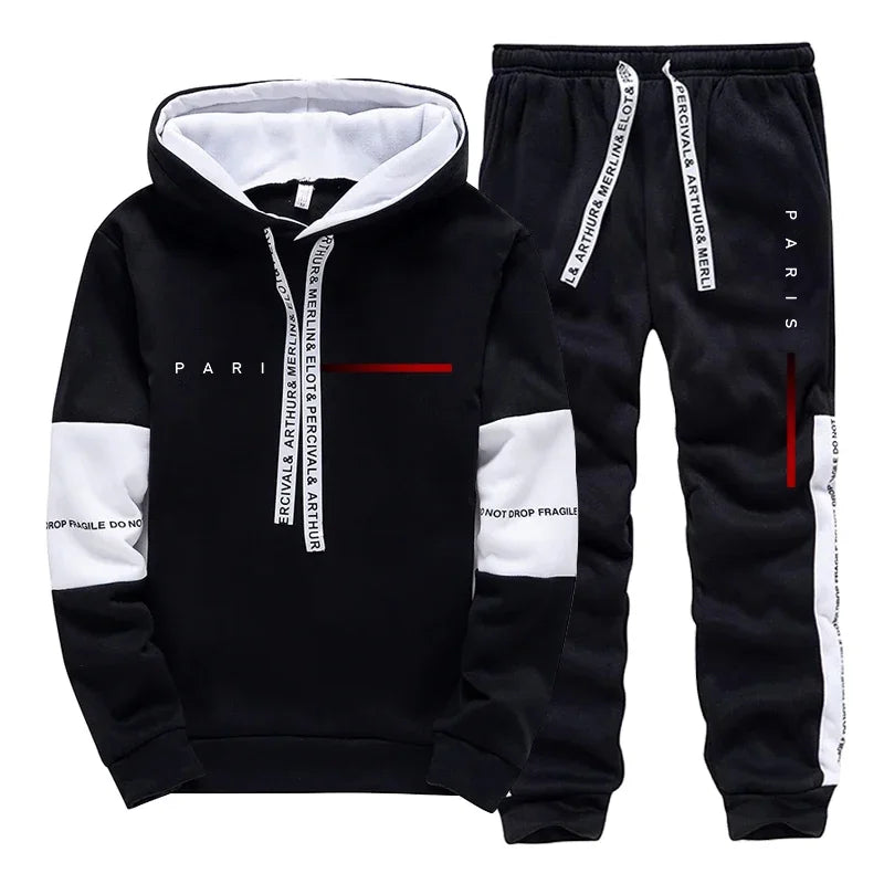 Paris Fashion Hoodie Streetwear Men's Set Hooded Sweatshirt Sweatpants Male All Season Daily Casual Sports Pullover Jogger Pants