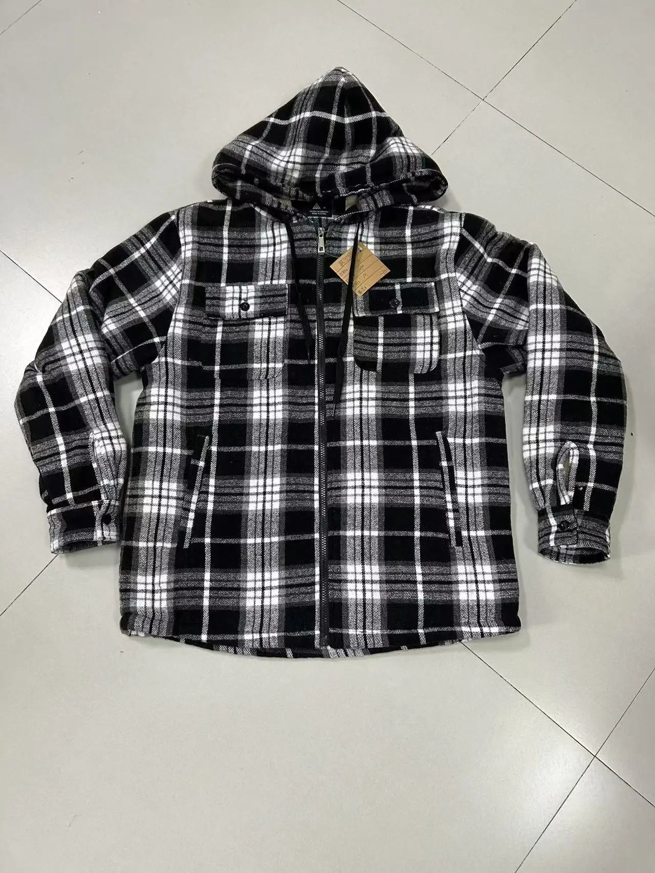 Sherpa Lined Flannel Jacket Mens Heavyweight Hooded Fleece Jacket Thicken Warm Button Down Plaid Jacket Outwear Coats