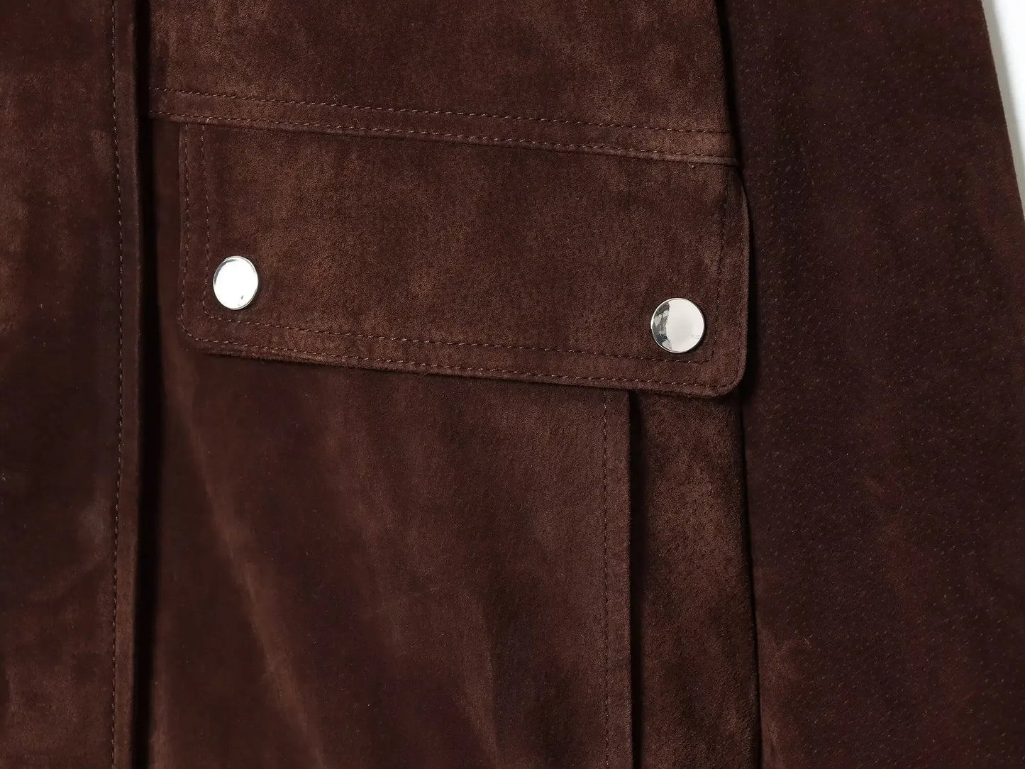 Women Suede Leather Jacket with Pockets Autumn Winter High Collar Long Sleeve Button Jacket Lady Coats Causal Female Chic Tops