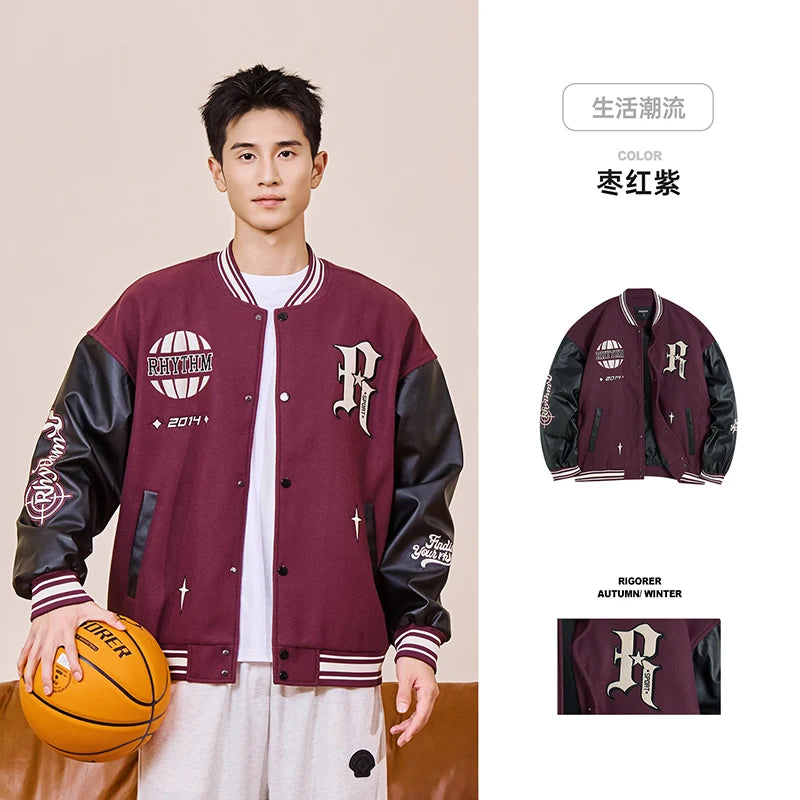 RIGORER Men's Baseball Jacket Reaves Inspired Same Style - Double-Layer Basketball Training Top for Fall Winter Trendy Coat