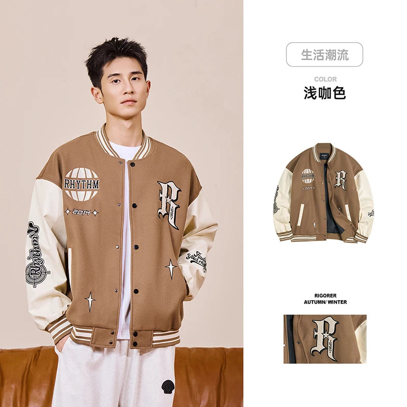 RIGORER Men's Baseball Jacket Reaves Inspired Same Style - Double-Layer Basketball Training Top for Fall Winter Trendy Coat
