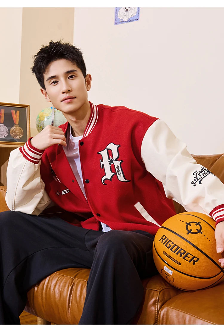 RIGORER Men's Baseball Jacket Reaves Inspired Same Style - Double-Layer Basketball Training Top for Fall Winter Trendy Coat