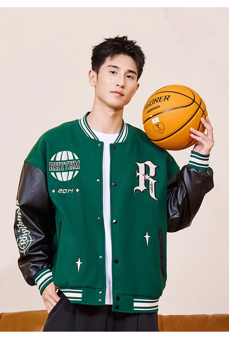 RIGORER Men's Baseball Jacket Reaves Inspired Same Style - Double-Layer Basketball Training Top for Fall Winter Trendy Coat