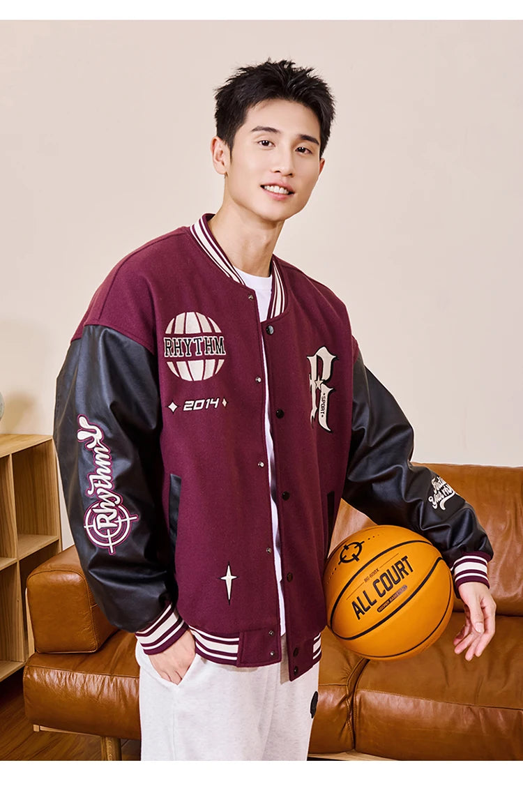 RIGORER Men's Baseball Jacket Reaves Inspired Same Style - Double-Layer Basketball Training Top for Fall Winter Trendy Coat