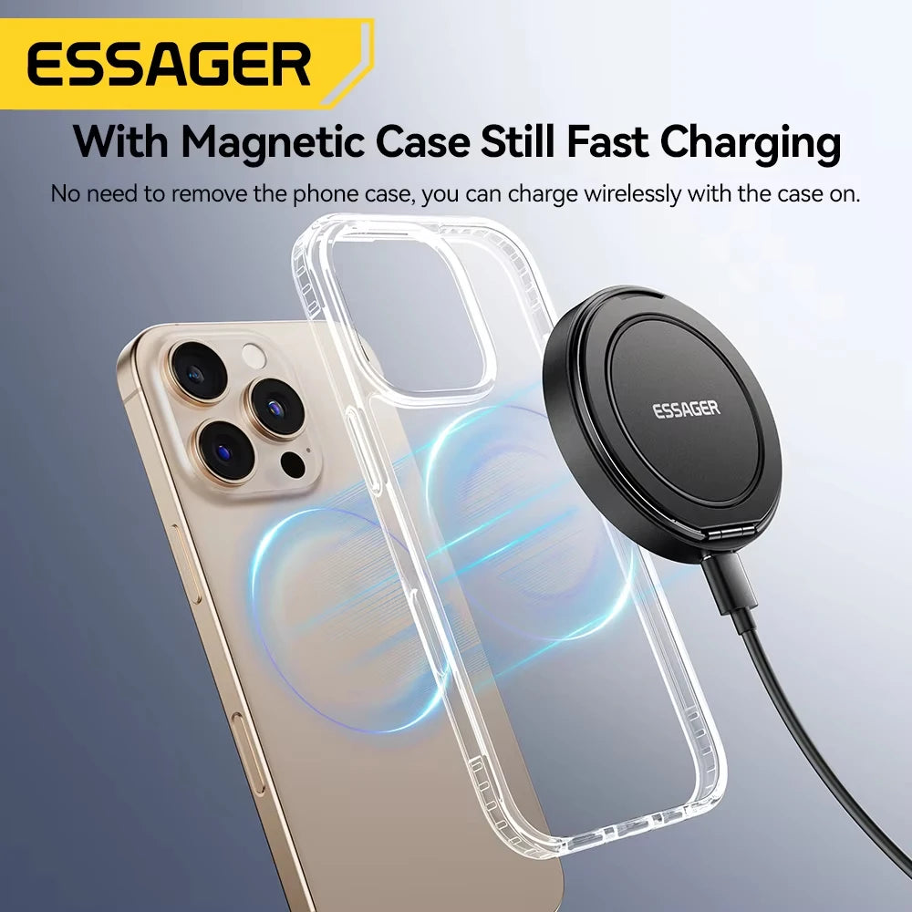 Essager Magnetic 15W Wireless Charger Fast Charging Pad Stand for iPhone 15 14 Airpods USB To Typec Phone Chargers Dock Station