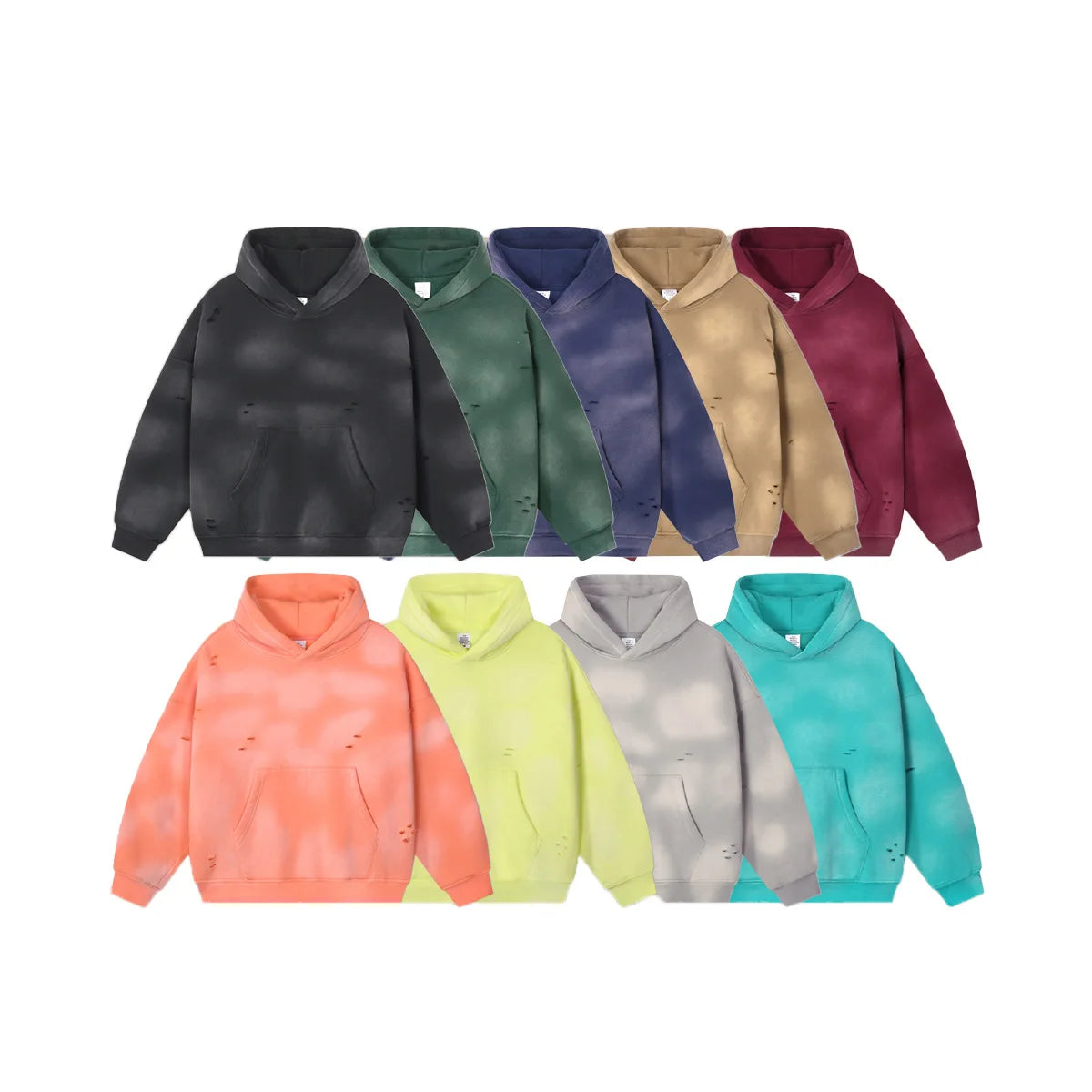 Men's Thickened Fleece Hoodie Sweatshirt Winter Streetwear Hip Hop Loose Fit Washed Vintage Distressed Printed Customizable