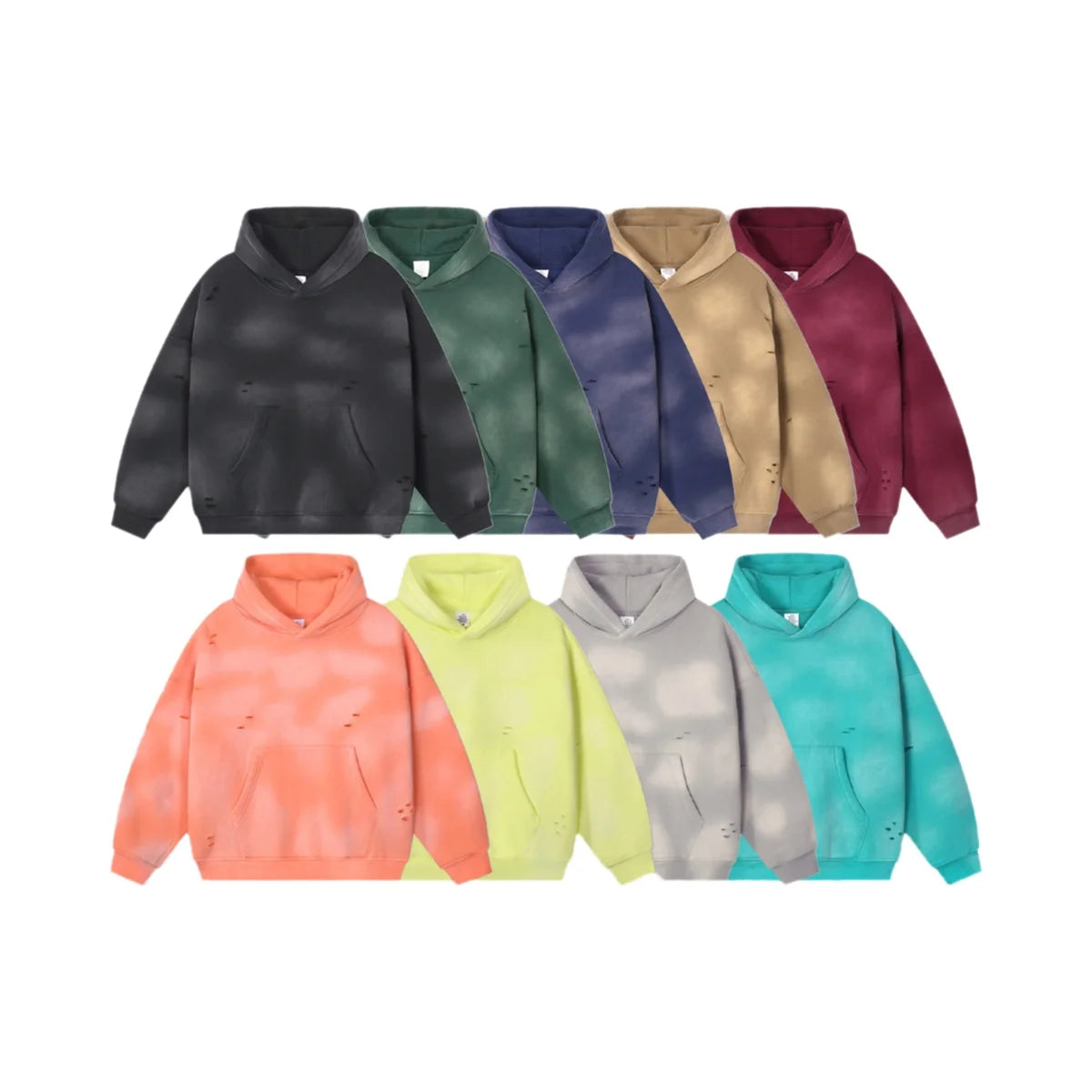 Men's Thickened Fleece Hoodie Sweatshirt Winter Streetwear Hip Hop Loose Fit Washed Vintage Distressed Printed Customizable